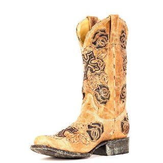  Corral Womens Antique Saddle/Brown Rose Boot   R2375 Shoes