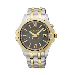 Seiko Kinetic Mens Grey Dial Two tone Stainless Steel Watch Was $199