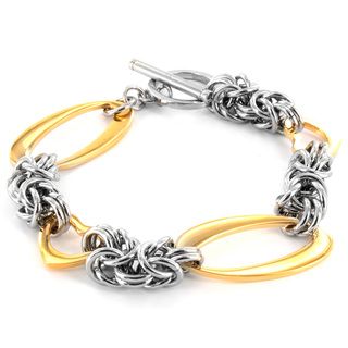 Stainless Steel and Goldplated Oval Cut out Bracelet