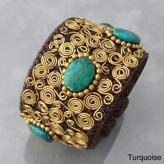 Goldtone Gemstone Golden Swirl Cuff Bracelet (Thailand)