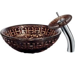 Aztec Vessel Sink in Mosaic Browns with Waterfall Faucet