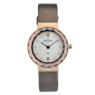 Skagen Womens Rose gold Steel Crystal Leather Strap Watch Today $99