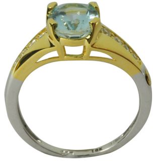 De Buman 18k Gold and Sterling Silver Aquamarine and Cubic Zirconia