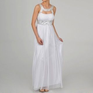 One By Eight Womens Ivory Chiffon Beaded Keyhole Gown