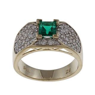 FJC 14k Gold Created Emerald and 3/4ct TDW Diamond Ring (H I, I1 I2