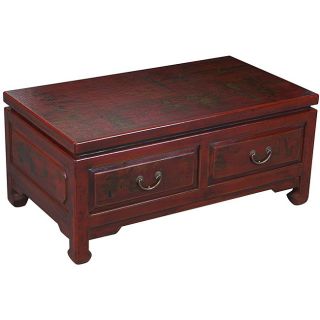 Hand painted Red Bonded Leather Oriental Coffee Table