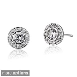 Collette Z Sterling Silver Clear Cubic Zirconia Round Stud Earrings