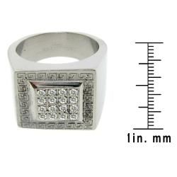 Stainless Steel Cubic Zirconia Greek Key Pattern Ring