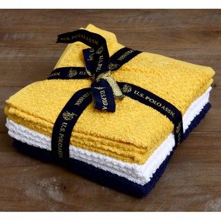 US Polo Association 24 piece Yellow White and Navy Blue Wash Cloths