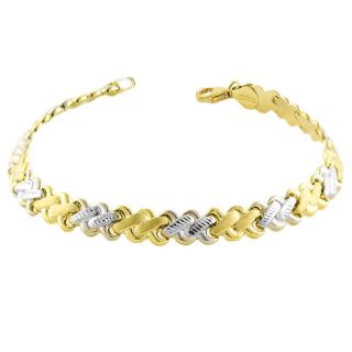 10k Two tone Gold Sideways Bar Tied Link Bracelet