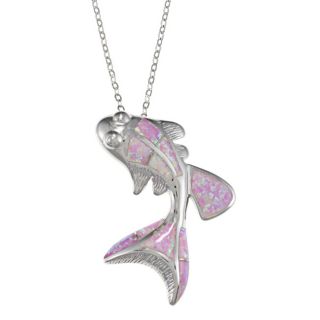 La Preciosa Sterling Silver Created Pink Opal Fish Necklace MSRP $84