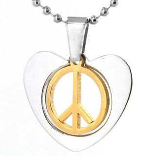 Stainless Steel Goldtone Peace Sign and Heart Necklace