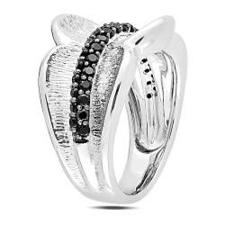 Sterling Silver Round Black Spinel Fashion Ring